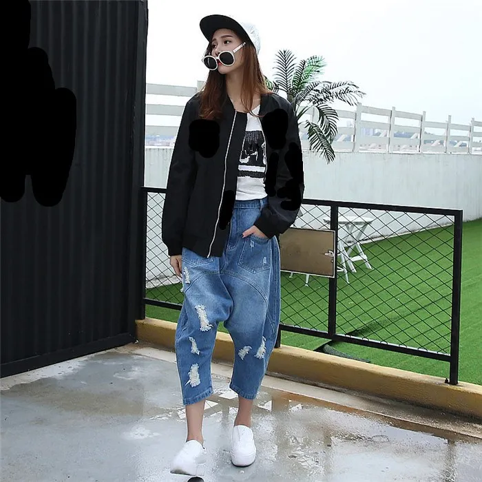 

Fashion 2018 New Autumn Women Baggy Hole Denim Pants Fashion Low Big Crotch Pants Streetwear Loose Jeans Cross-Pants