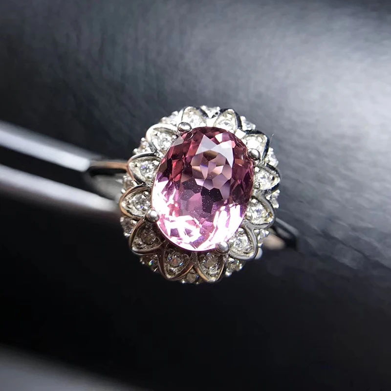100% натуральный розовый турмалин кольцо для обручальных 6 мм * 8 мм 0,8 ct VS класса Турмалин серебряное кольцо 925 ювелирных изделий из серебра