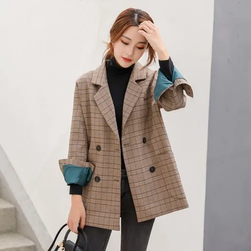 Genayoa Высокое качество пальто и куртки для женщин Женский блейзер офисный женский винтажный Блейзер Женский клетчатый пиджак Корейский стиль - Цвет: as picture