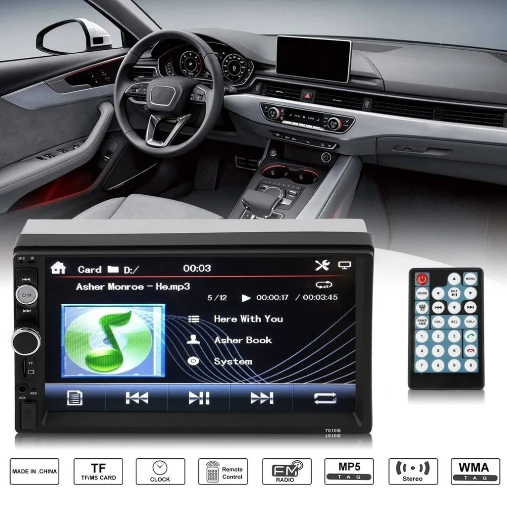 

7 inch Car MP5 Multimedia Player 2 Din Radio Touch Screen Bluetooth FM USB AUX Support Rear View Camera Remote Control Car Kit