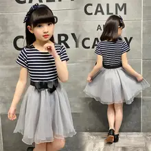 Summer A-line Dresses for Girls New Striped Casual Children Clothing Short Sleeve O-neck Kids Clothes for Girls 2019 Girl Dress fhadst new striped patchwork character girl dresses long sleeve cute mouse children clothing kids girls dress denim kids clothes