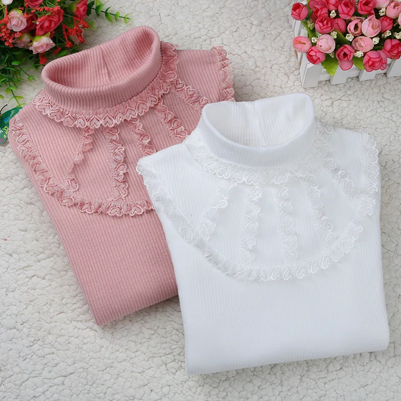 

T-shirt For Girls 2019 Spring New Girl Long Sleeve Solid Striped Button Shirt Plus Velvet Thicken Warm Tops High Quality