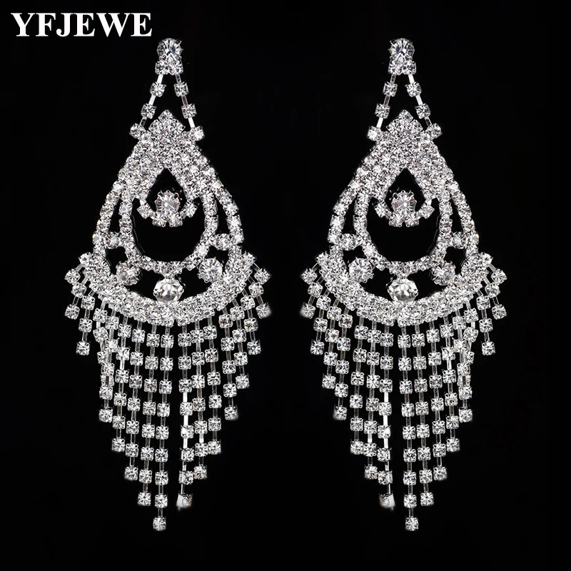 

YFJEWE New Fashion Jewelry Full Rhinestone Earrings Silver Color Crystal Long Drop Earrings For Women Earrings E500