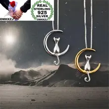 OMHXZJ Европейская мода женщина вечерние партия свадебный подарок серебро золото кошка 925 пробы серебро Ожерелье Подвеска Шарм CA119