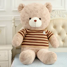 big plush round eyes coffee color stripe sweater teddy bear toy huge bear doll gift about 160cm