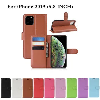 

10pcs/lot Litchi Pattern Flip Magnetic PU Leather Flip Wallet Phone Case For iPhone 6.1 inch 5.8 inch 2019 Lychee Grain Cover