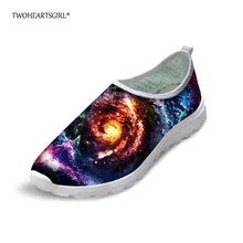 Twoheartsgirl/обувь без шнуровки из сетчатого материала; необычная галактика Звезда Космос; дышащая женская летняя обувь с дышащей сеткой; кроссовки; большие размеры