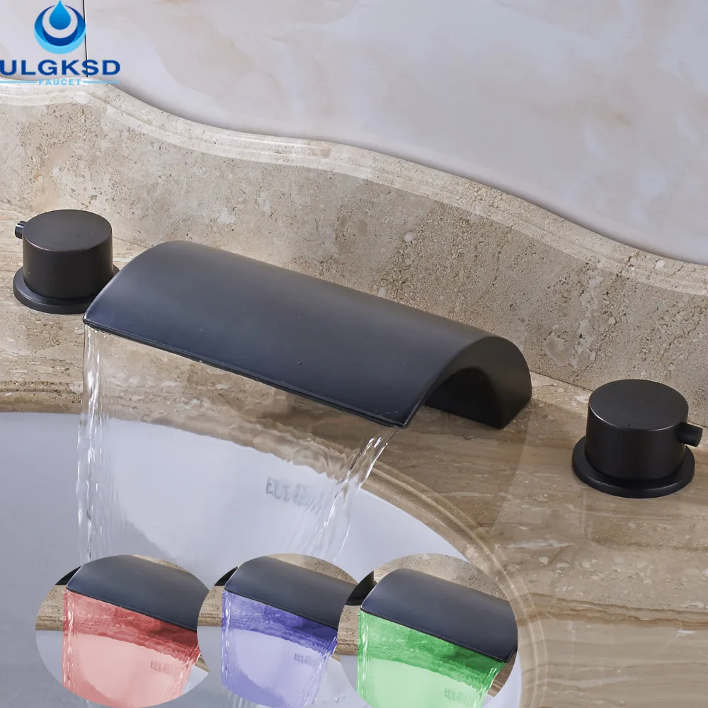 

Ulgksd Oil Rubbed Bronze LED Coloring Change Basin Sink Faucet Deck Mounted Waterfall Bathroom Faucet With Mixter Water Taps