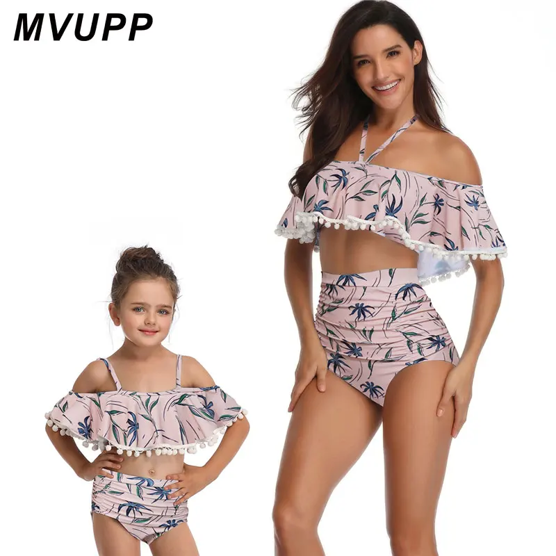 

fashion mother daughter swimsuit mommy and me clothes family matching clothes mom big little sisier outfits high waist bkini set