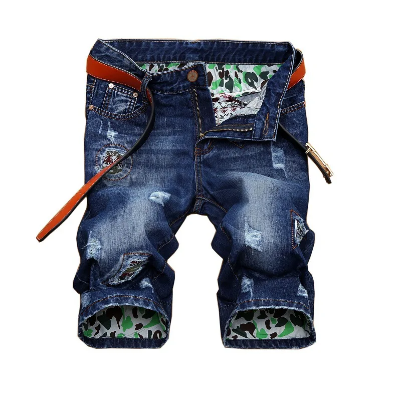 Новые модные мужские рваные Короткие джинсы 2018 Фирменная летняя одежда бермуды прямого отверстие хлопка шорты дышащий Джинсовые шорты