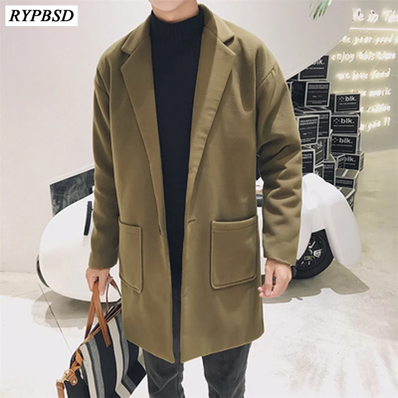 

2019 New Winter Wool Coat Men Leisure Long Sections Woolen Coats Men's Pure Color Casual Fashion Jackets Casual Men Overcoat