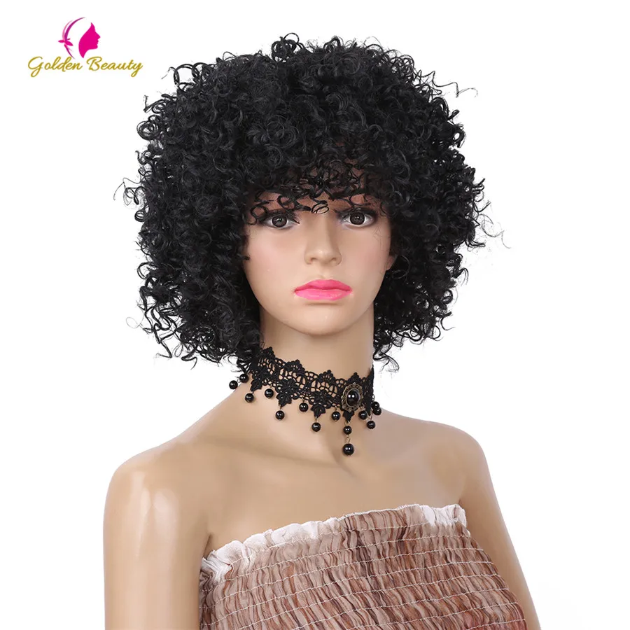 Афро кудрявый парик короткий черный синтетические парики африканская прическа афро волосы для женщин золотой красоты