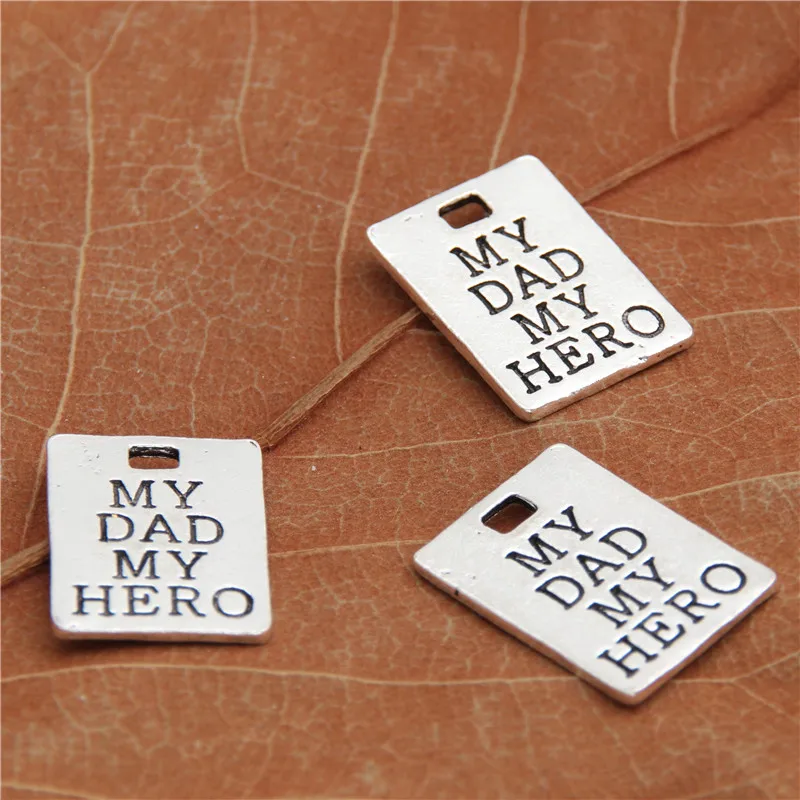 

15pcs Antique Silver Metal My Dad My Hero Letter Charms For DIY Handmade Trendy Jewelry Accessories Making 21x14mm A2502