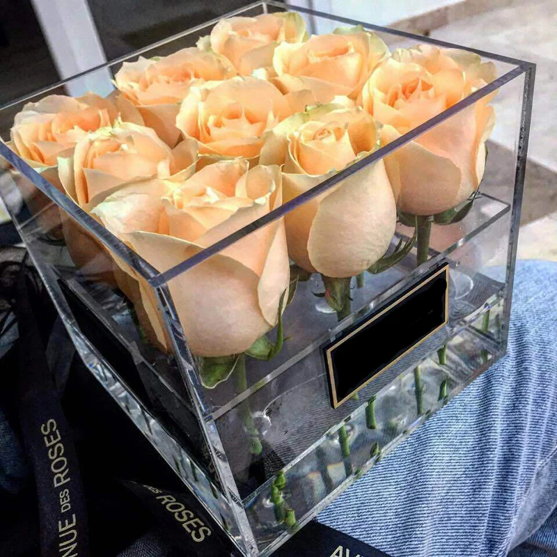 

Festival Gift Acrylic Flower Box Cosmetics Makeup Organizer Storage Gift Flower Box for Valentine's Day