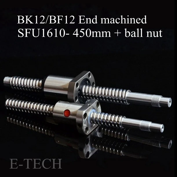 

2Pcs/Lot! Ball screw SFU1610 set : 1pc ballscrew SFU1610 L450mm Standard BK12 BF12 End Machining +1pc SFU1610 Ball Nut