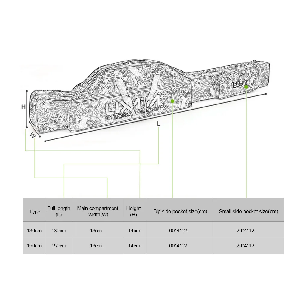 Lixada Fishing Bag Fishing Rod Carrier Oxford Fishing Pole Tools Storage Bag Case Fishing Gear Organizer 130/150cm