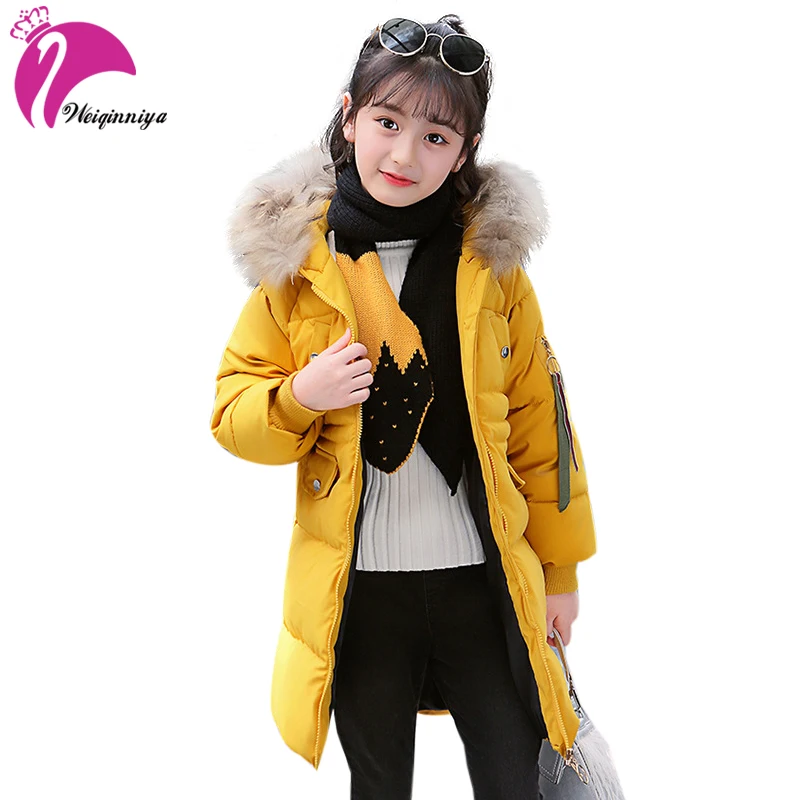 

weiqinniya Girls Down Parkas Jackets Winter 2018 Kids Parka Fur Hooded Jacket For Girl Fashion Children Down Jacket Girl Jackets