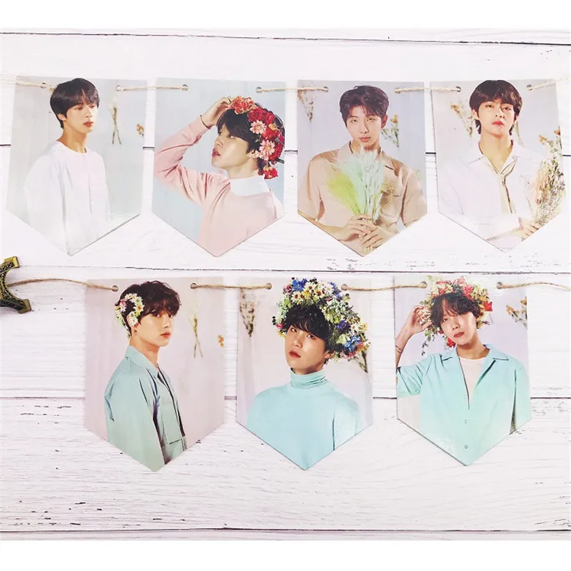 

Kpop Bangtan Boys Flower Paper Flag Poster JIMIN JUNGKOOK SUGA V Hang Up Photos Picture Home Decoration