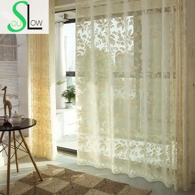 Slow Soul Cream Colored Korean Flowers Embroidered Curtain Fabric