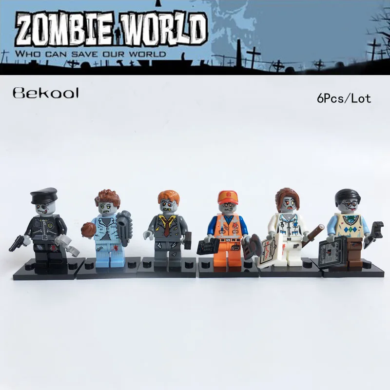 

6Pcs/Lot Corpse Zombie The Walking Dead Computer Programmer Police Nurse Blocks compatible Decool 601-606 block Kid Toys
