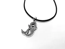 30PCS Little Mermaid Necklace Sea maid Fish Tail Silhouettes Rope Leather Necklaces for Kids Ariel Beach Ocean Fairy Tale Party