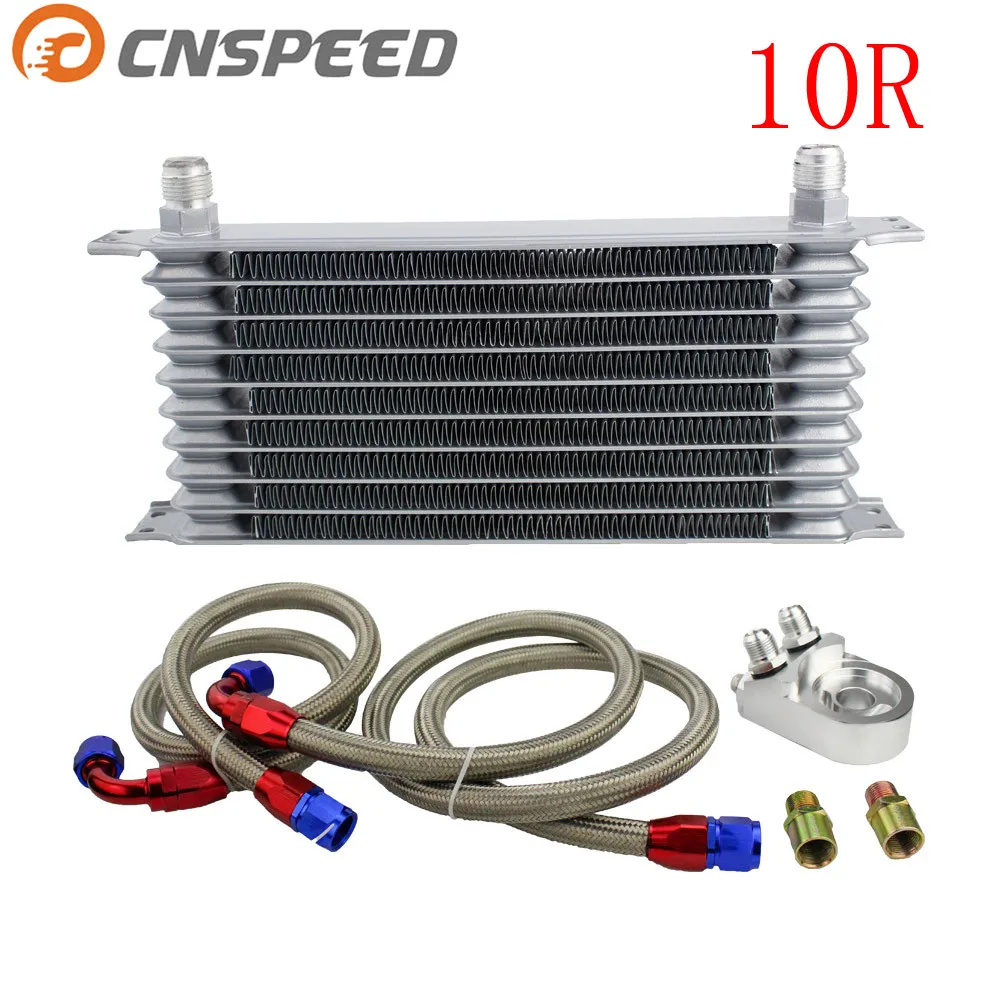 

CNSPEED ENGINE TRANSMISS 10ROWS OIL COOLER KIT + OIL FILTER SANDWICH ADAPTER+ STAINLESS STEEL BRAIDED OIL HOSE YC100804-SL