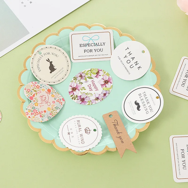 

10pcs/pack DIY Gift Paper Tags Round Oval Shape Tag Thank you Label Wedding Party Paper Hang Tags Price Label Hang Tag Cards
