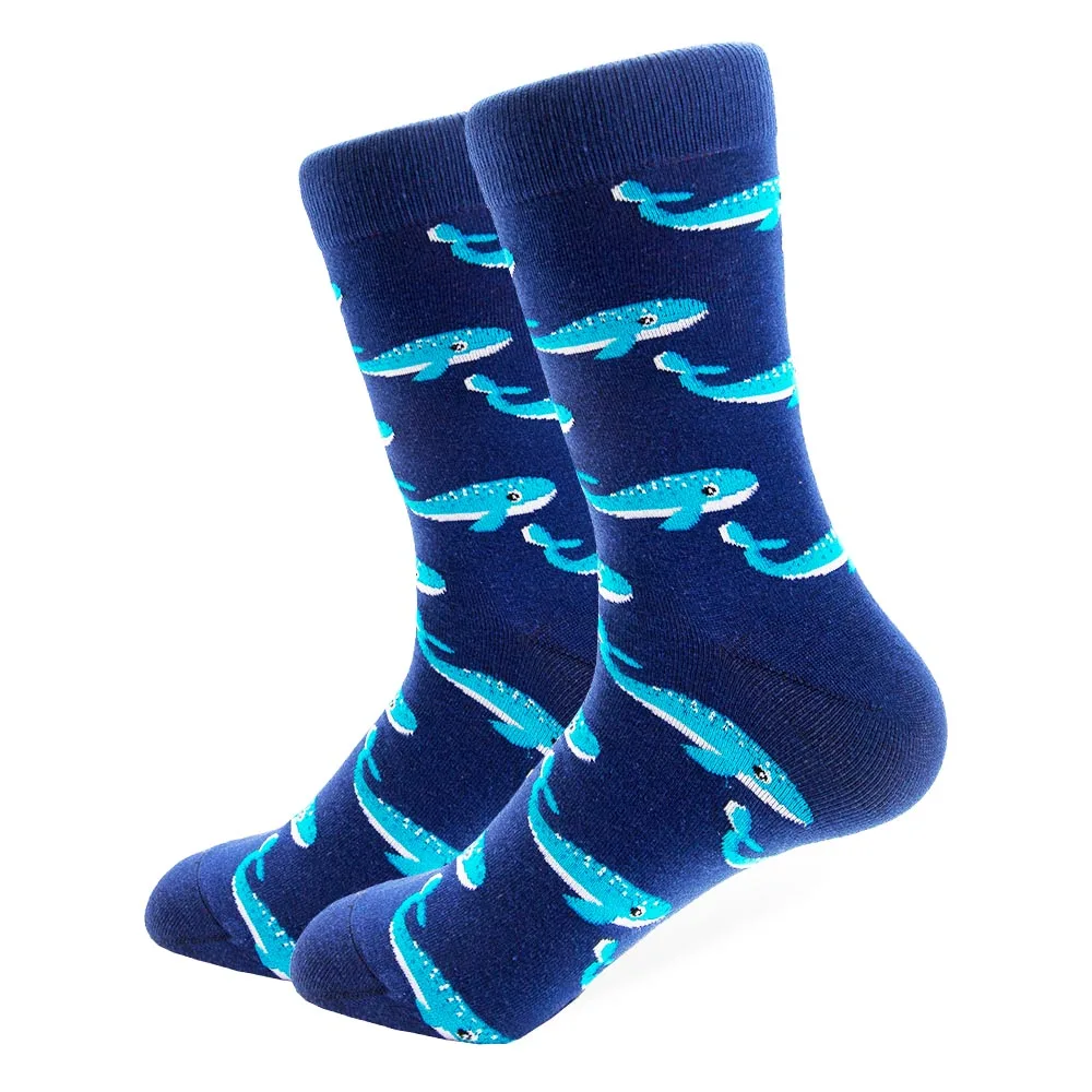 1 пара разноцветных носков из чесаного хлопка с рисунком акулы, черепа, длинные носки для счастливых мужчин, новые повседневные носки для скейтборда - Цвет: 298