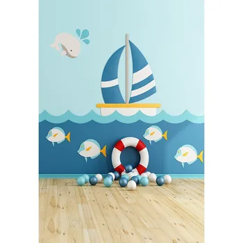 

Vinyl cloth digital printing children cartoon fish photography backgrounds for newborn children portrait backdrops S-3132