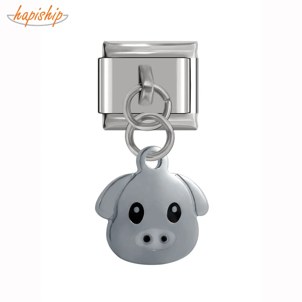 

Hapiship 2019 Original Daisy Titanium Steel Pig Head Italian Charm Fit 9mm Bracelet Stainless Steel Jewelry Making DJ057