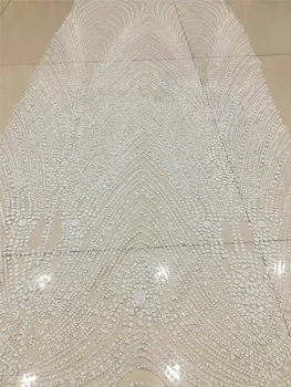 

White color Glued glitter sequins Tulle Lace Fabric YG-282 Best Selling African Lace Fabric Nigerian French Fabric