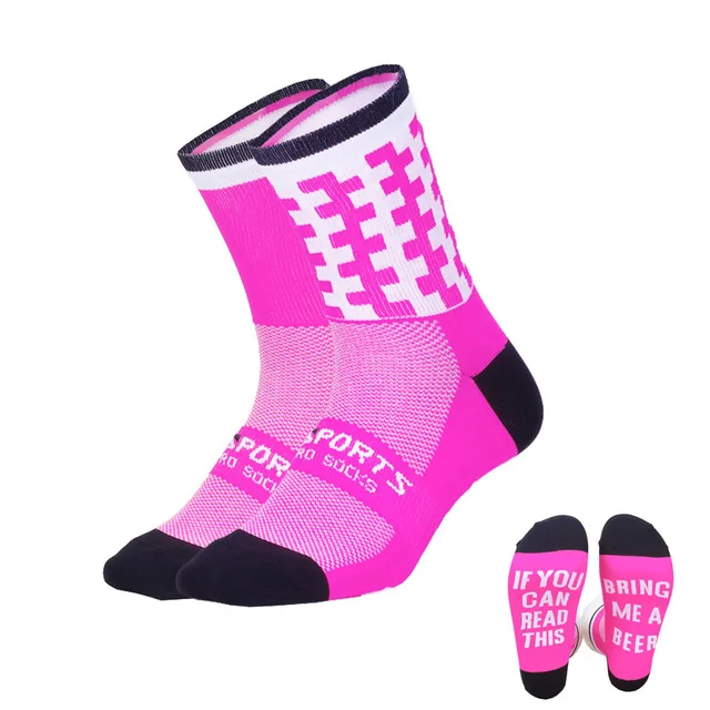 Дорожные велосипедные носки горные велосипедные носки гоночные велосипедные носки унисекс профессиональные женские мужские спортивные уличные носки розовый черный - Color: Pink