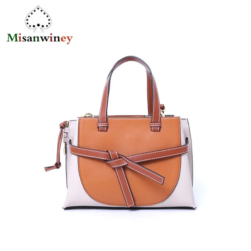 

2018 New Vintage Panelled Bow Shoulder Bags High Quality Genuine Leather Women Purses and Handbags Crossbody Bags Bolsa Feminina