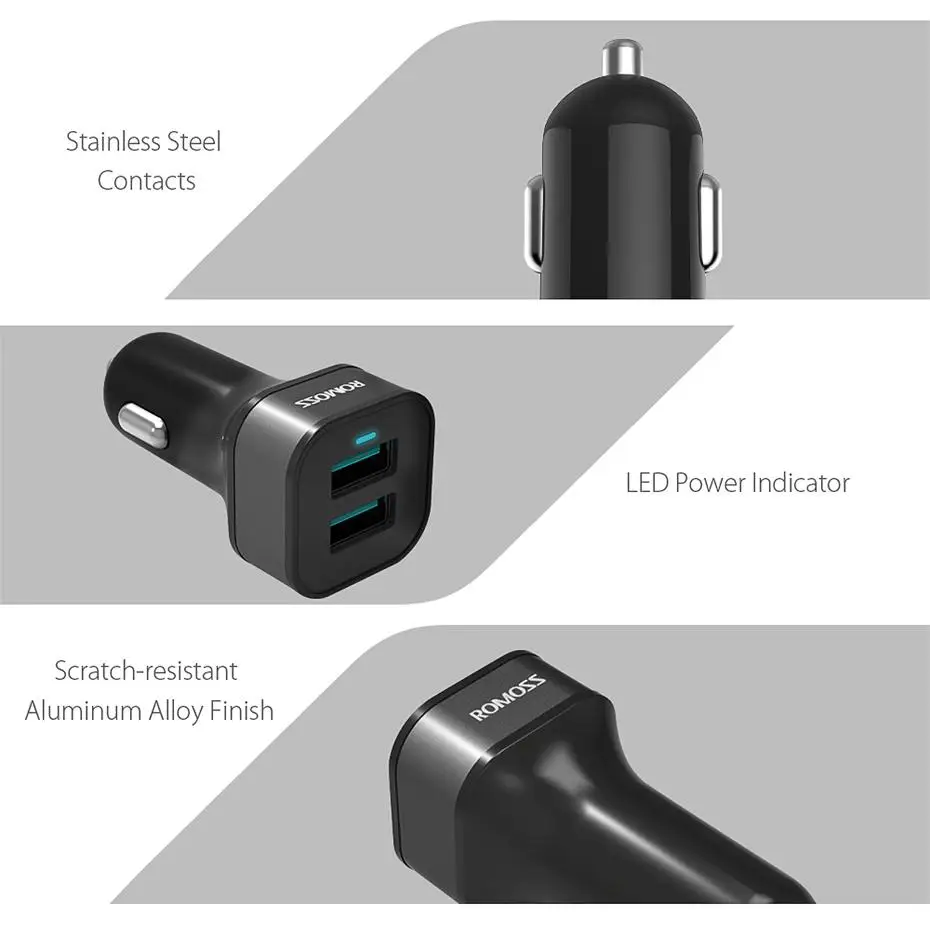 Romoss 30W Dual USB Quick Charge QC 3.0 Car Charger For iPhone Samsung Mobile Phone Charger Fast Charger Tablet GPS Car-Charger