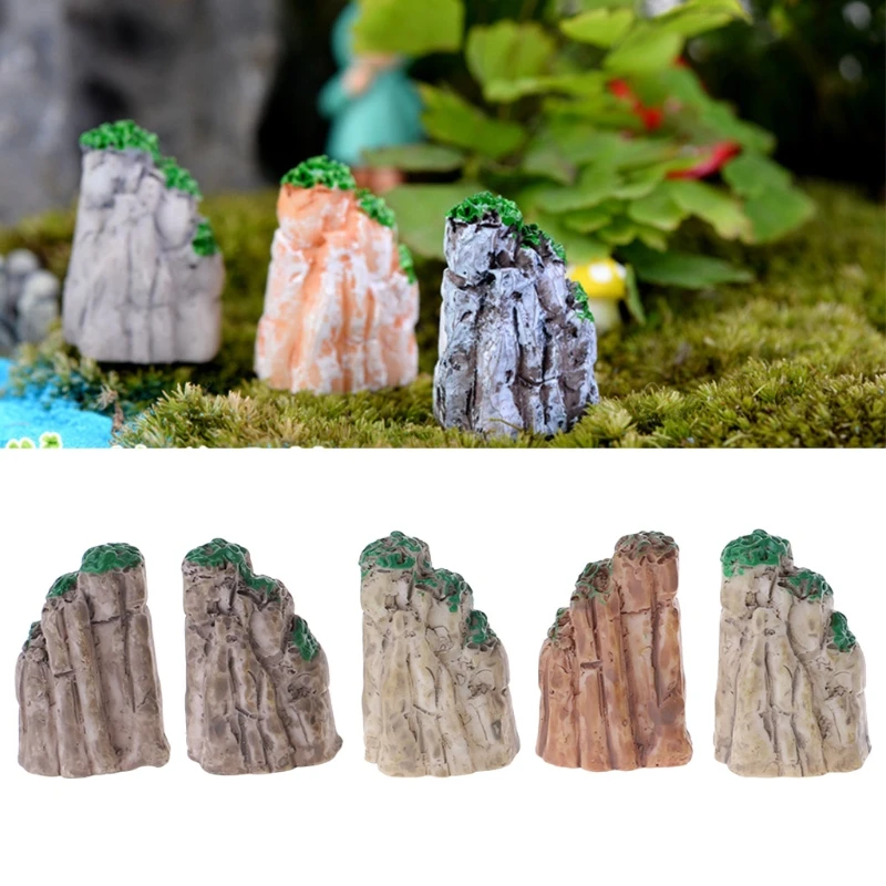 5Pcs Mini Mountain Bonsai Ornaments Fairy Garden Landscaping Resin DIY