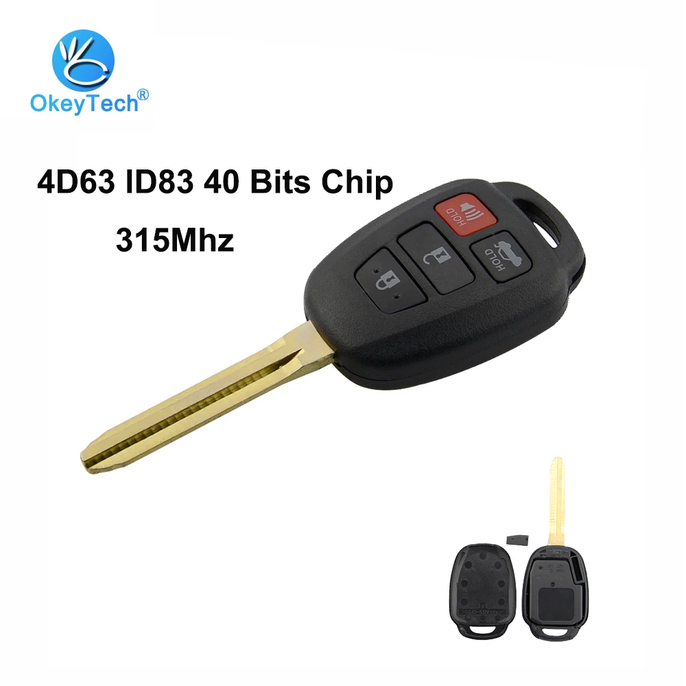 

OkeyTech For Toyota Remote Control Car Key Uncut Blank TOY43 Blade 3+1 4 Button 315Mhz 4D63 ID83 40 Bits Chip for Camry Corolla