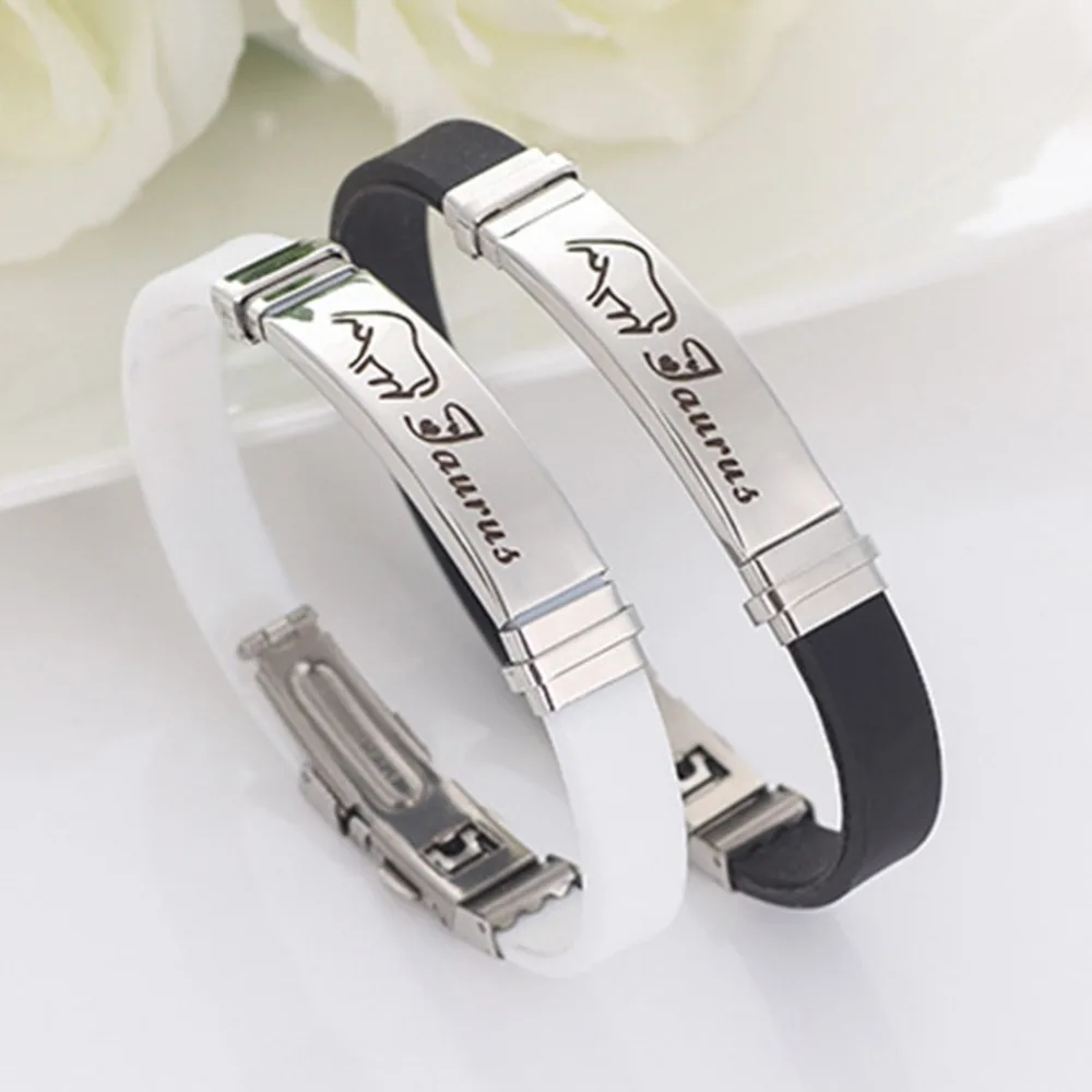 Black/White 12 Zodiac Silicone Bracelet Twelve Constellations Men