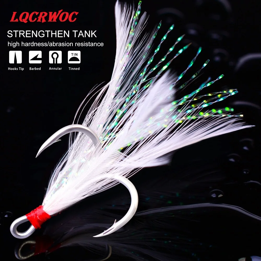 hot new 2019 10Pcs/lot fishing triple hook circle with feather treble strong fish hooks anzuelos de pesca 10 lot japan jigging