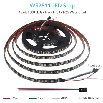 

RGB Addressable LED Strip WS2811 12V LED Strip Lights 16.4ft 300 LEDs Dream Color Programmable Digital Flexible LED Pixel ST652
