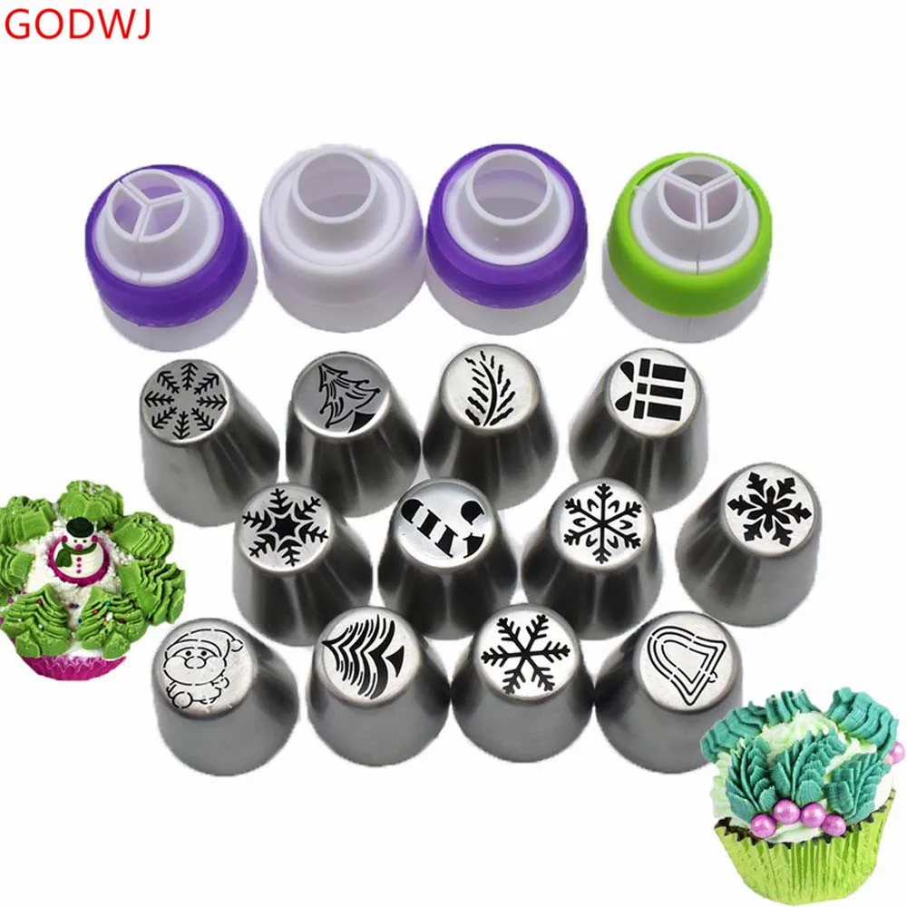 

GODWJ 12pcs Cake Decorating Tools Christmas Decorating Tips Set Stainless Steel DIY Icing Piping Cream Pastry Cake Nozzles Set