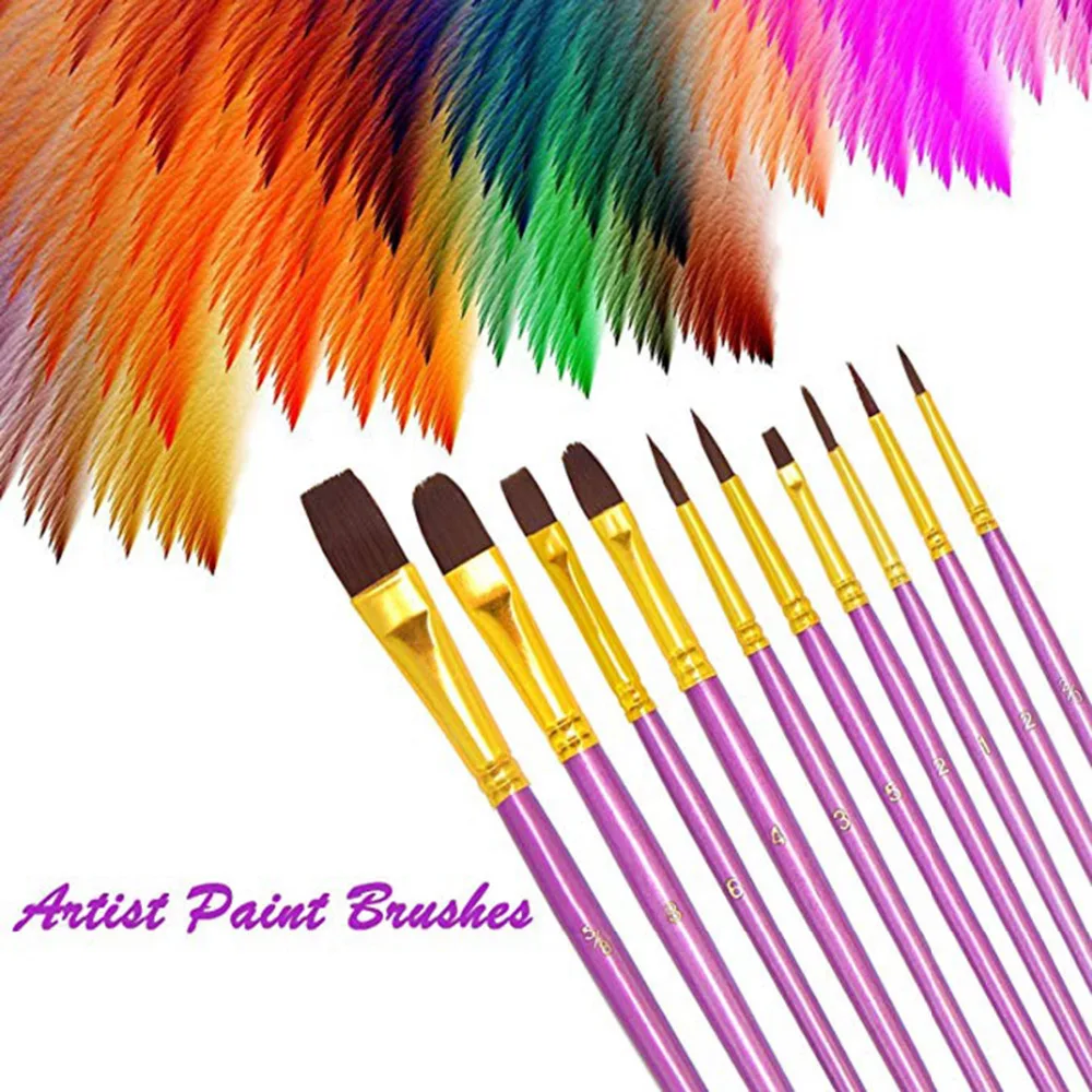 Премиум-живопись набор мягких ручек-кистей 10 шт./компл. красочные синий/фиолетовый деревянной ручкой акварель нейлоновые кисти для рисования набор кистей для рисования