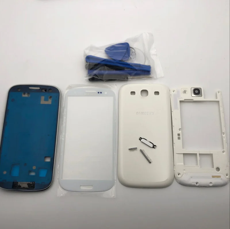 Полный Корпус чехол запасные части для samsung Galaxy S3 SIII i9300 i9305 9300 Передняя средняя рамка задняя крышка+ Переднее стекло