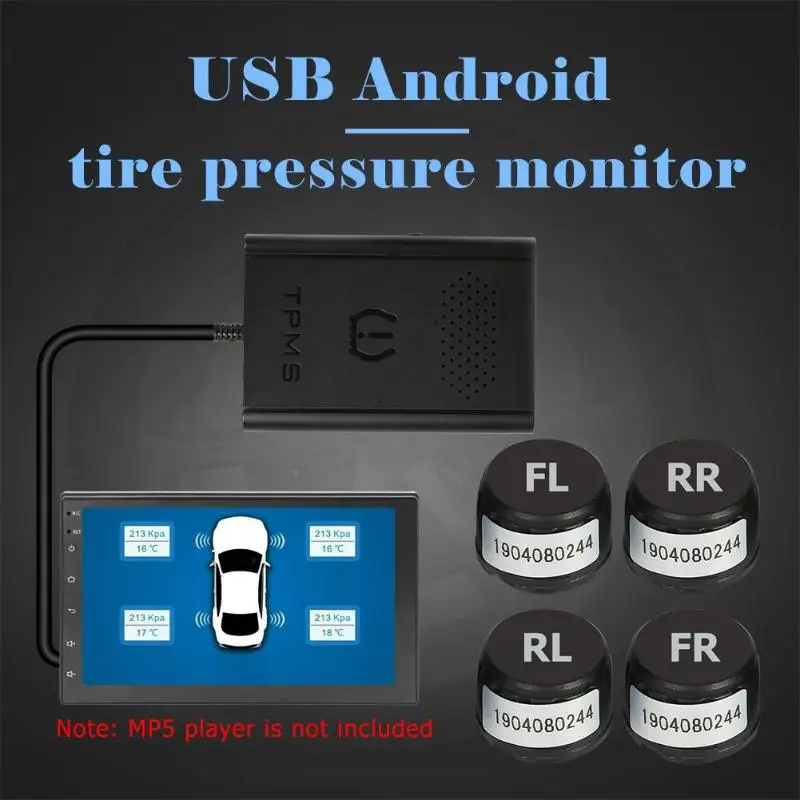 USB автомобильный TPMS система контроля давления в шинах с 4 внешними датчиками для Android навигации автомобиля стерео