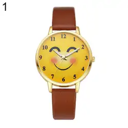 Улыбающееся лицо Румяна Круглый циферблат арабскими цифрами Искусственная кожа Для женщин наручные часы подарок