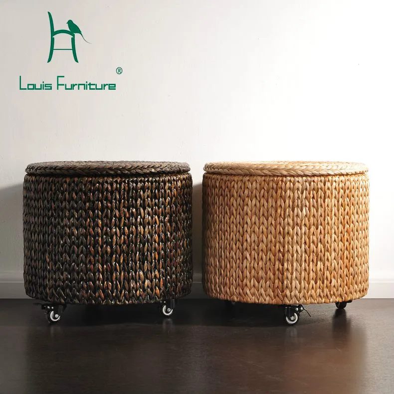 

Louis Fashion Stools Ottomans Modern Simple Retro American Garden Mobile Pulley Round Storage with Lid