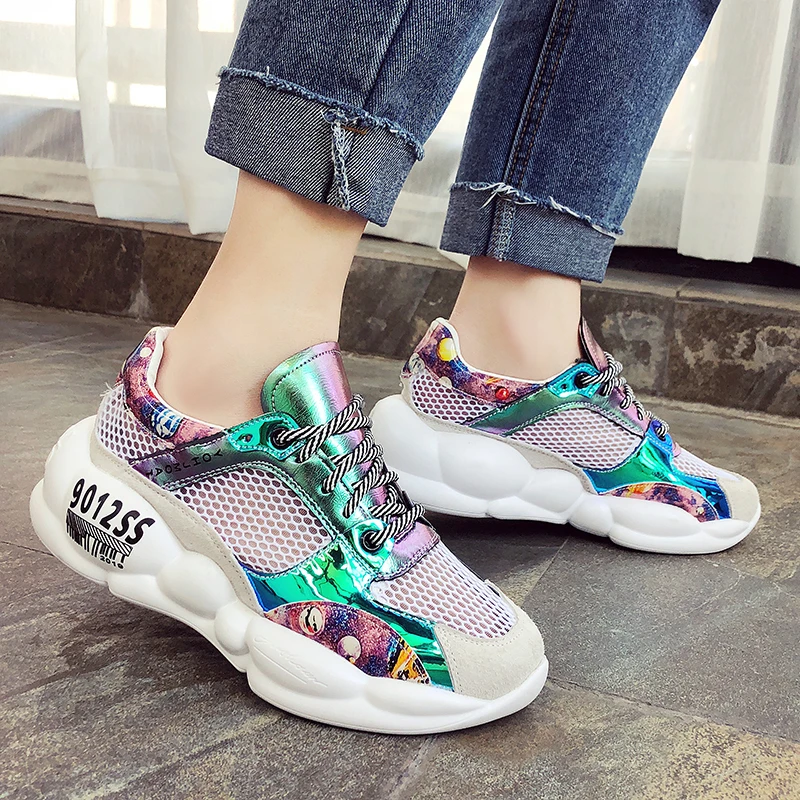 

2019 Spring/Summer New Women Chunky Sneakers Harajuku Dad Shoes Platform Sneakers Casual Breathable Mesh White Sneakers