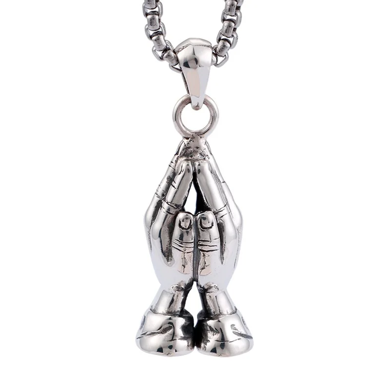 

S925 silver European and American personality prayer hand pendant men and women retro jewelry