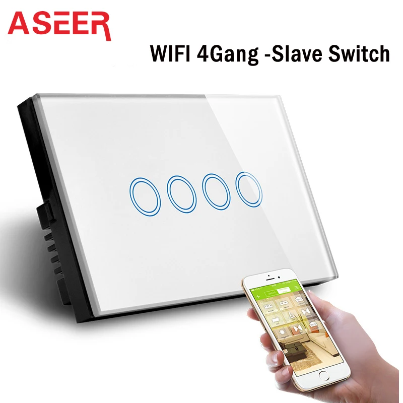 

ASEER 1/2/3/4/8 Gang Smart wall switch WIFI,Crystal Glass Wireless Light switch,Tuya App WIFI remote Switch,With google alexa