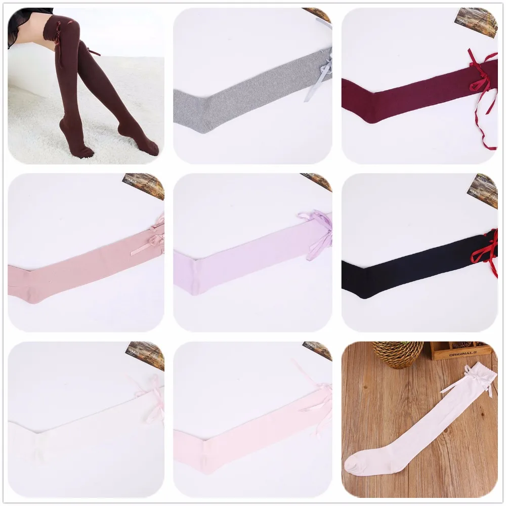 

Sweet Lolita 1 Pair Academic Lady Girl Kawaii Cute Bow Ribbon Multicoloured Knee High Stockings Socks Cosplay Fashion Japanese