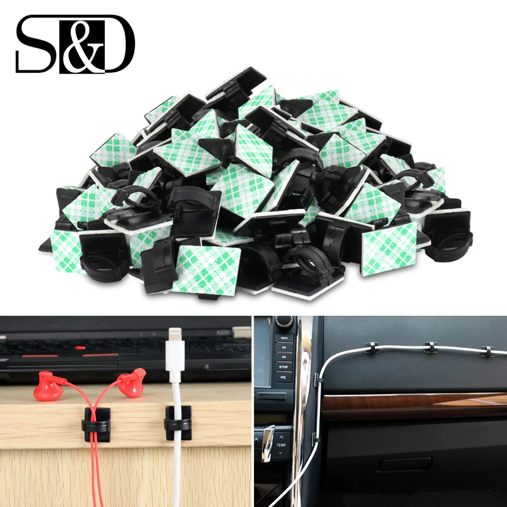 

100/50/10pcs Adhesive Car Cable Clips Cable Winder Drop Wire Tie Fixer Holder Cord Organizer Management Desk Cable Tie Clamps